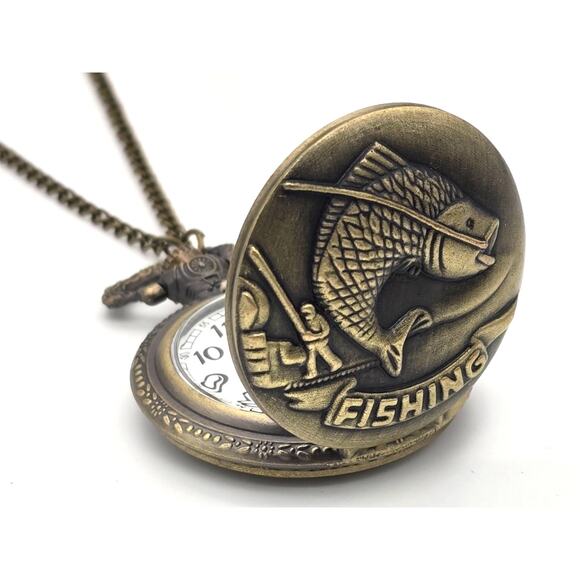 Fishing Pocket Watch – Vintage Look Perfect Angler's Gift, Bronze Detailing - Picture 2 of 10